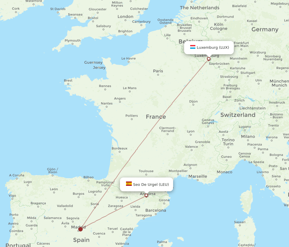 Luxembourg - Seo De Urgel route map and flight paths