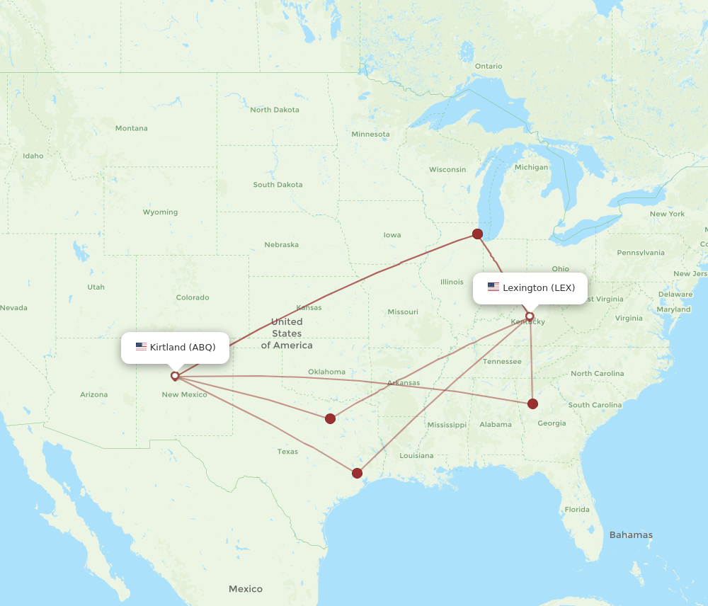 LEX-ABQ flight routes