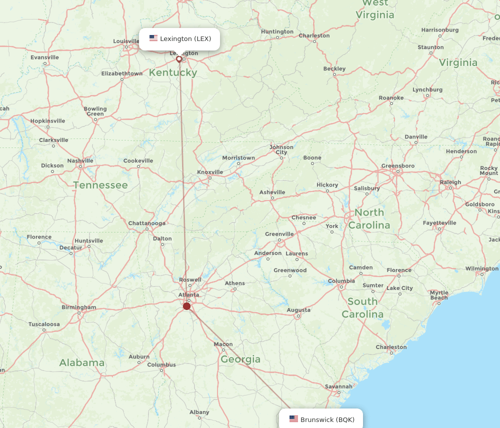 LEX to BQK flights and routes map