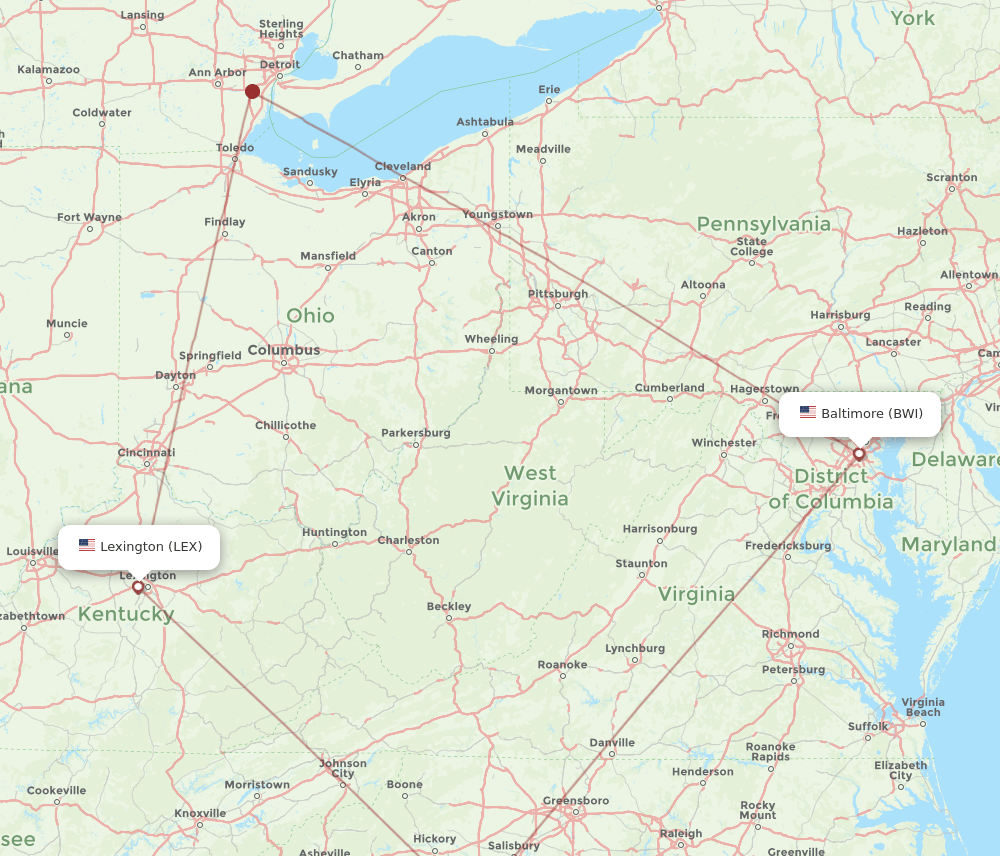 LEX-BWI flight routes