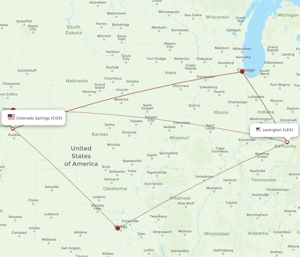 LEX-COS flight routes