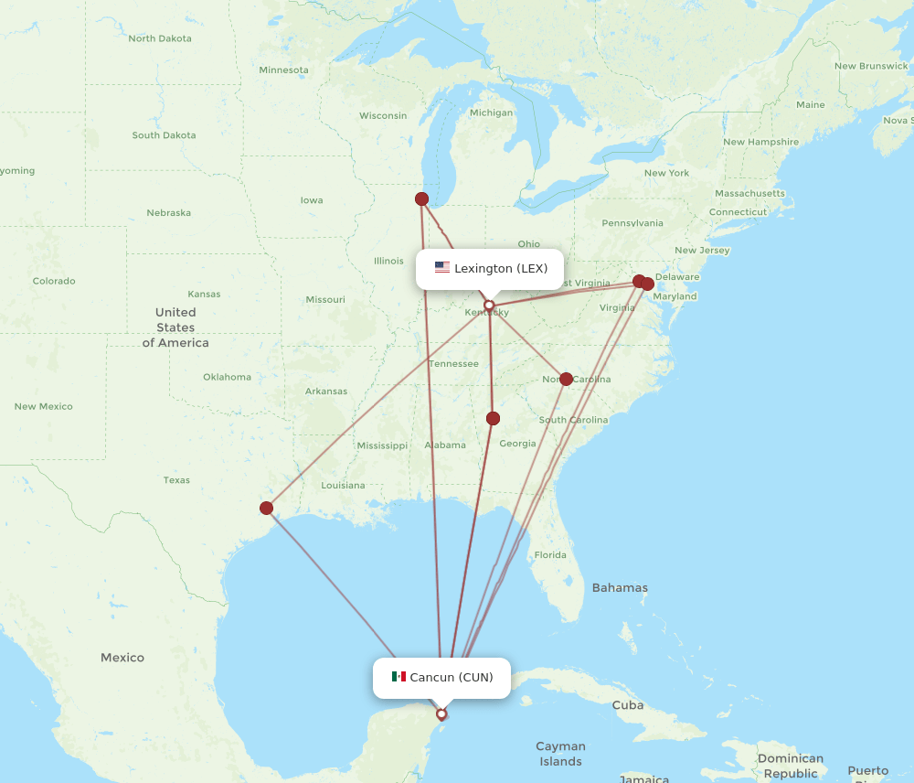 LEX to CUN flights and routes map