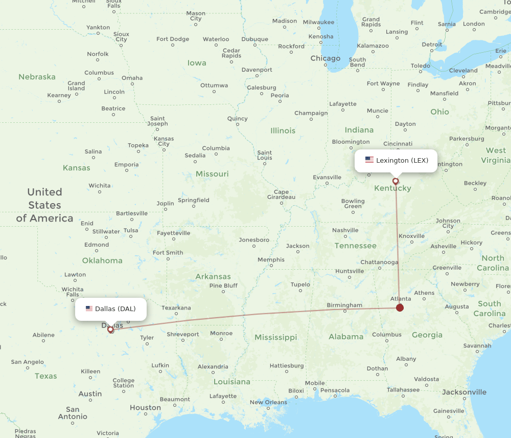 LEX to DAL flights and routes map