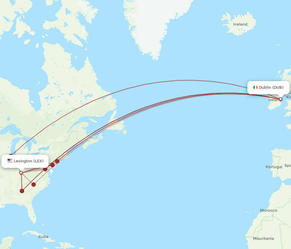 LEX to DUB flights and routes map