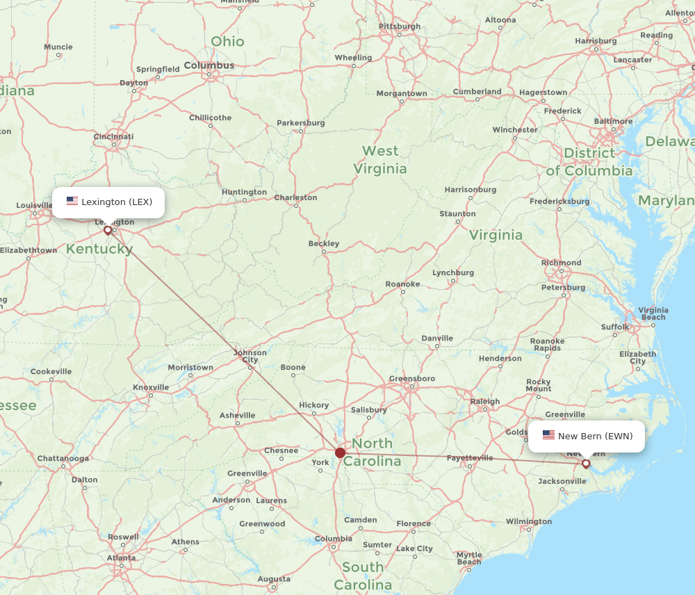 LEX-EWN flight routes