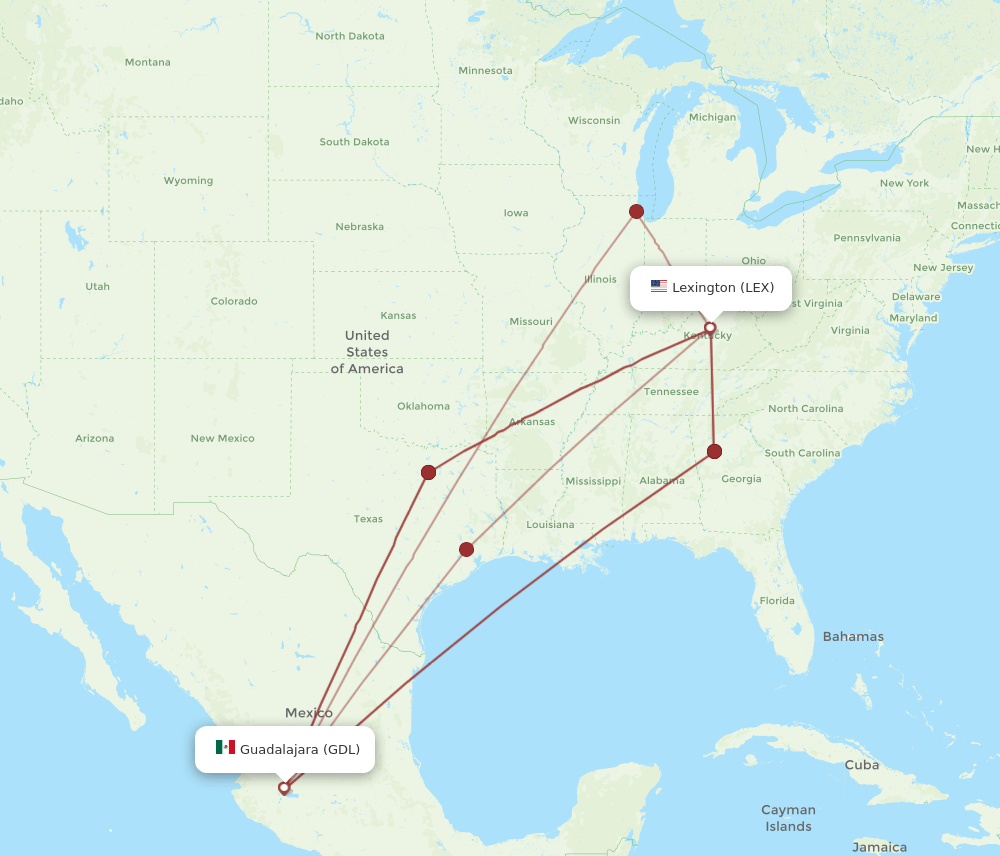 LEX-GDL flight routes