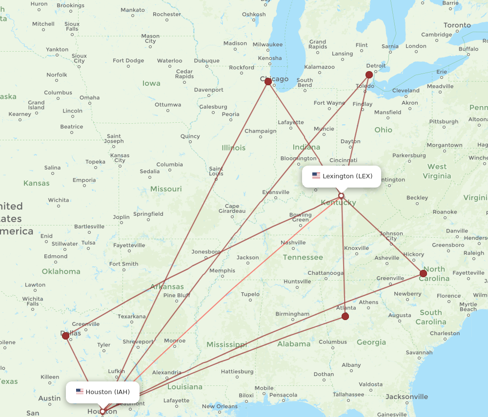 LEX to IAH flights and routes map