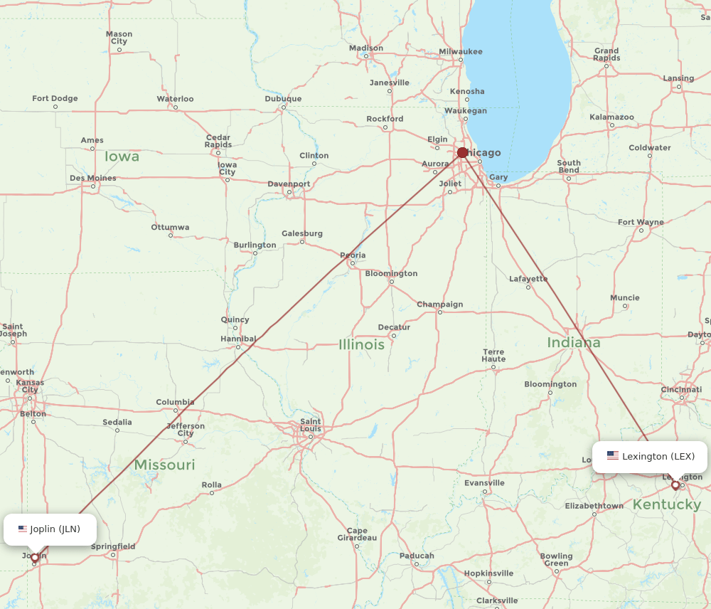 LEX-JLN flight routes