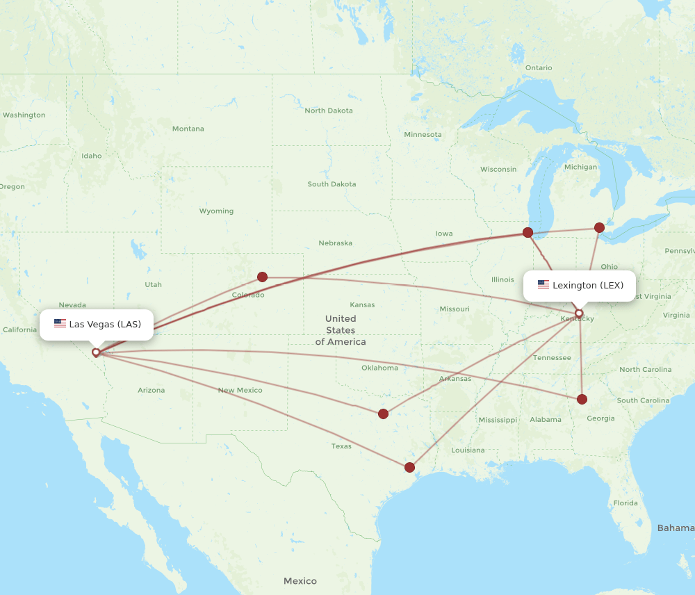 LEX to LAS flights and routes map