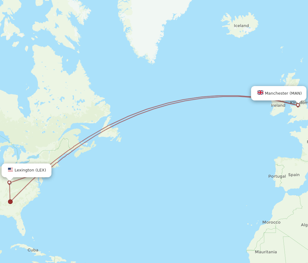 LEX to MAN flights and routes map