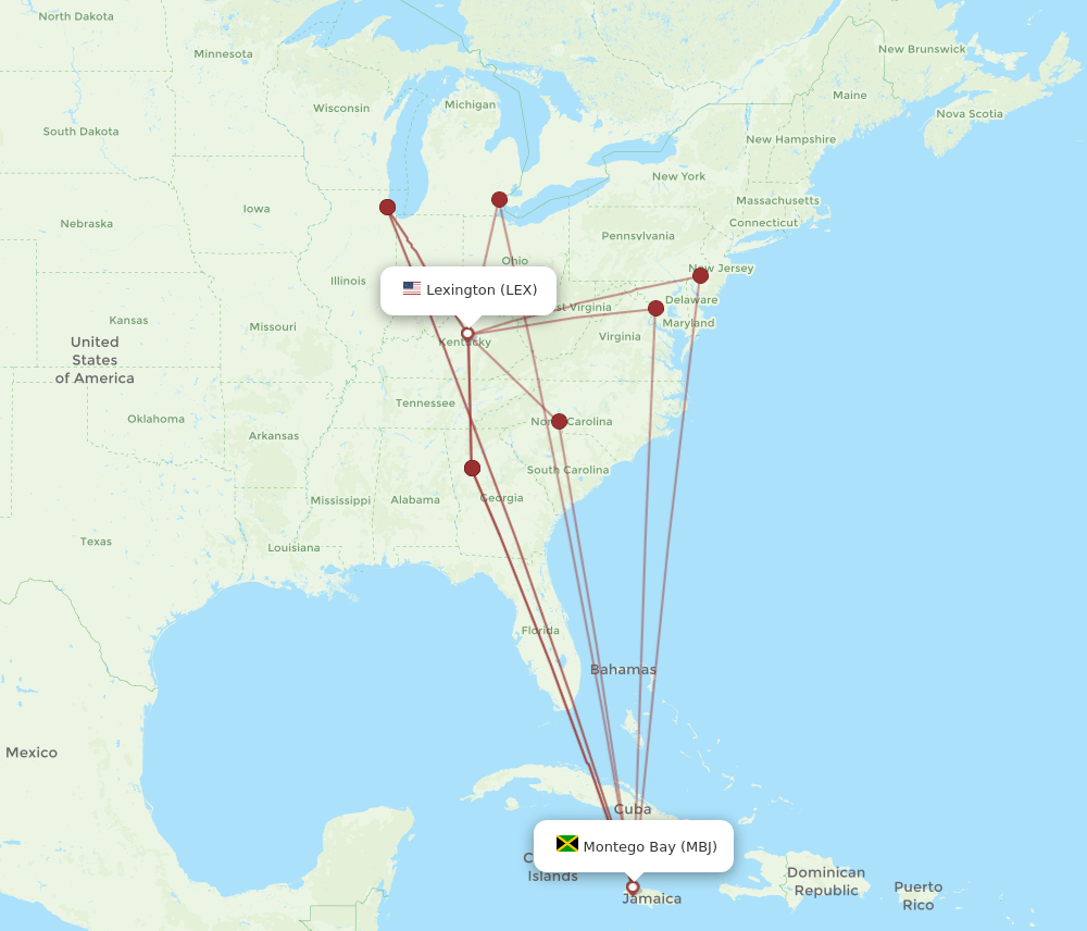 LEX-MBJ flight routes