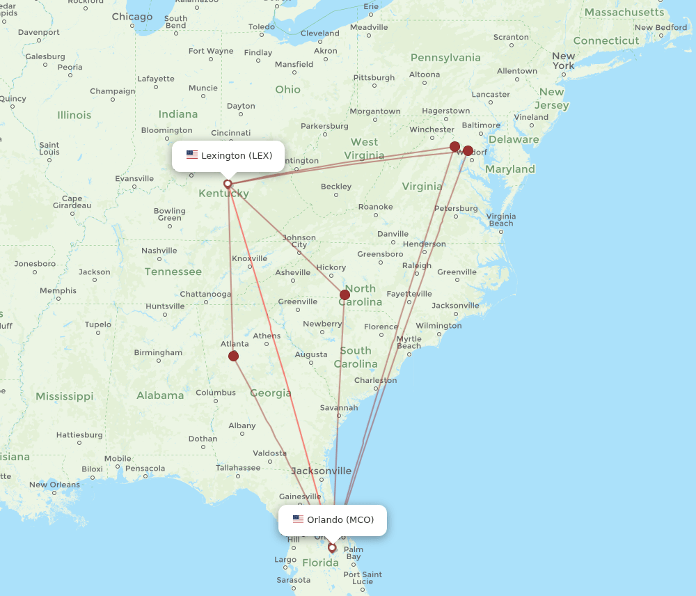 LEX-MCO flight routes