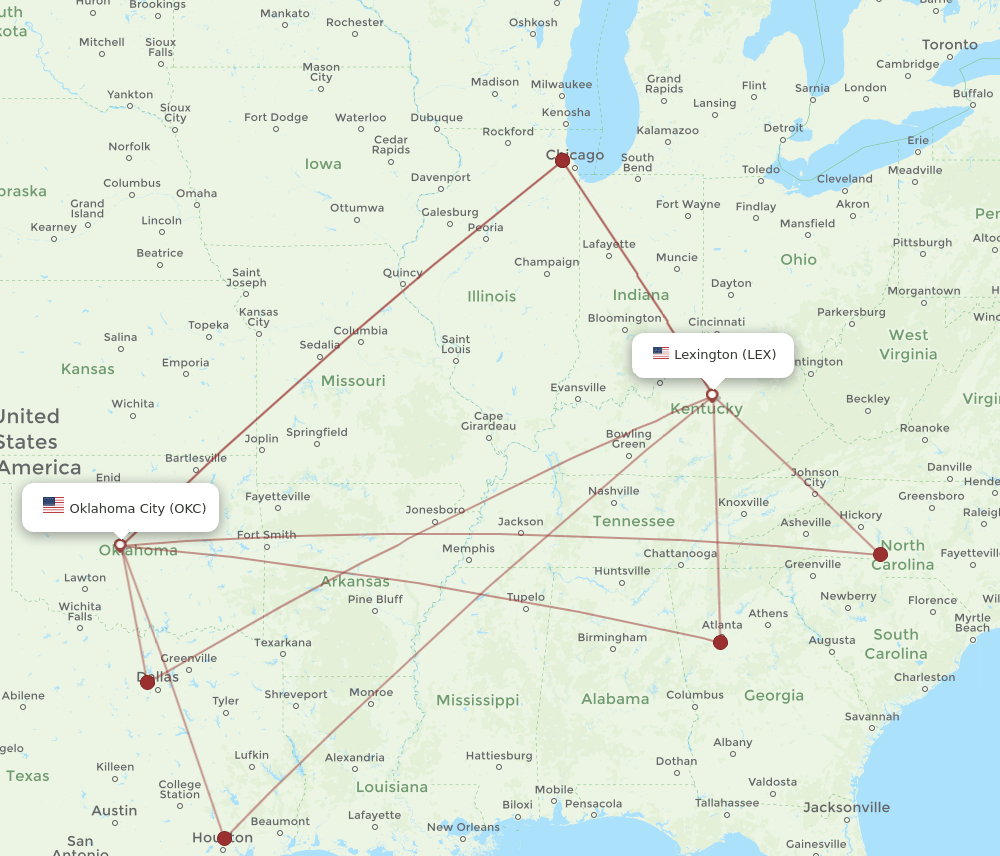 LEX-OKC flight routes