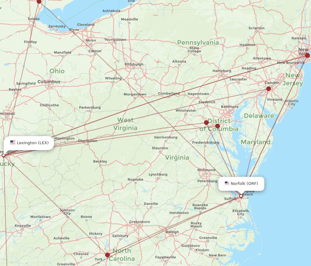 LEX-ORF flight routes