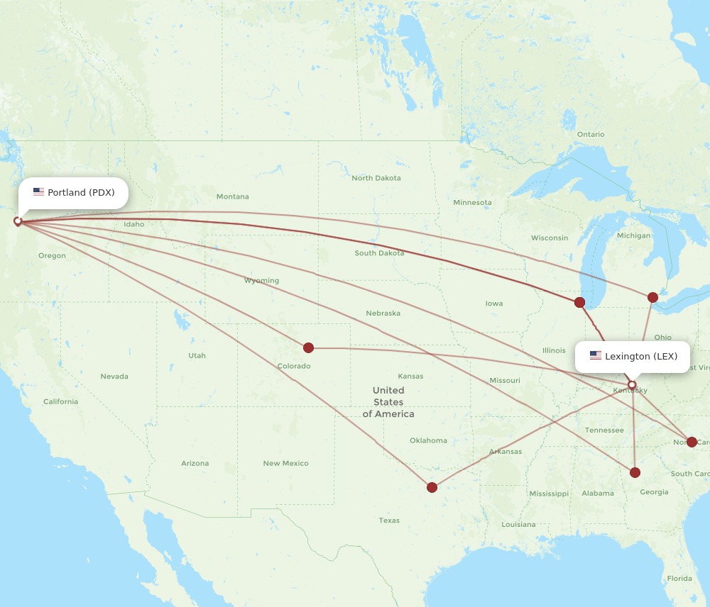 LEX-PDX flight routes