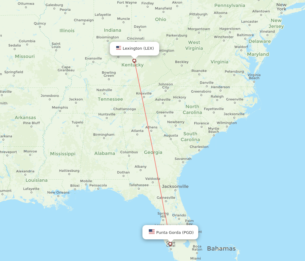 Lexington - Punta Gorda route map and flight paths