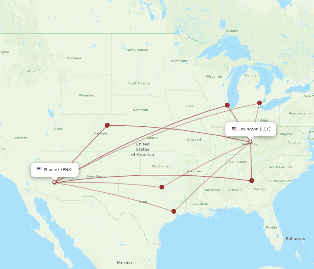 LEX to PHX flights and routes map
