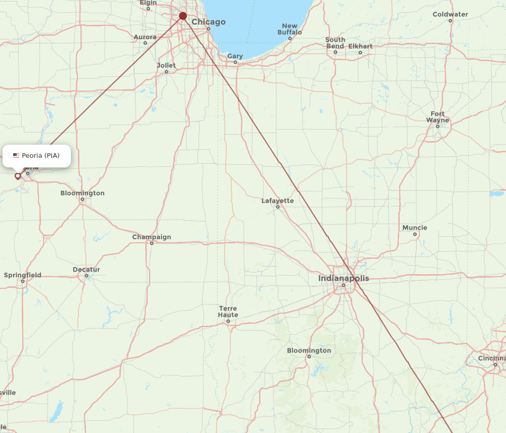 LEX-PIA flight routes