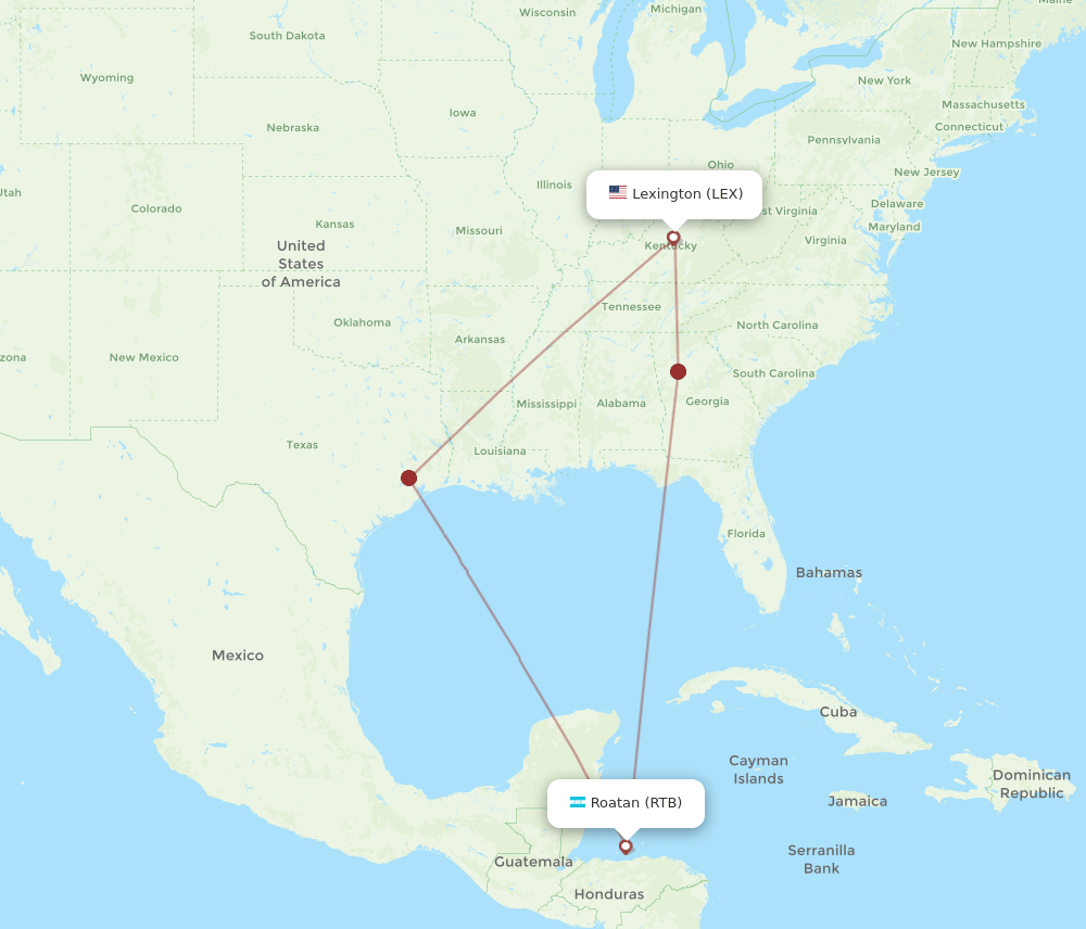 LEX-RTB flight routes