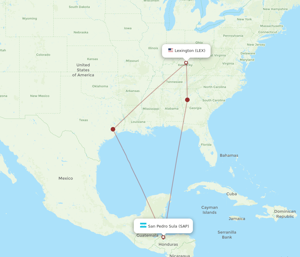 LEX to SAP flights and routes map