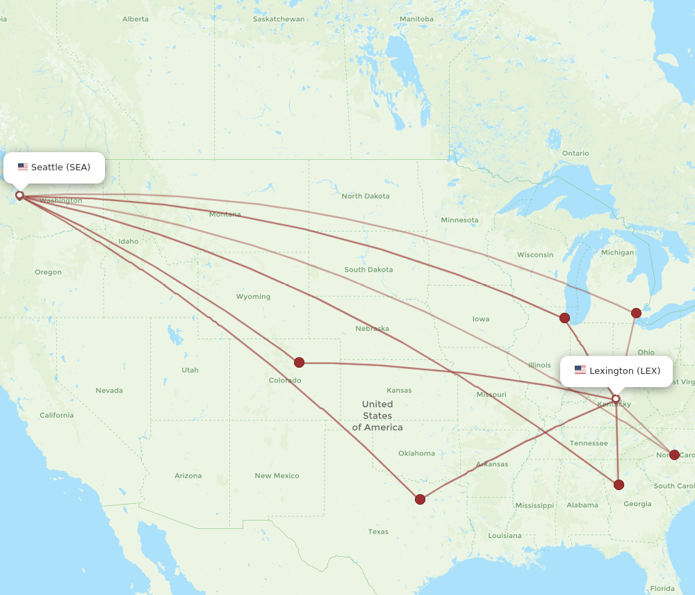 LEX-SEA flight routes