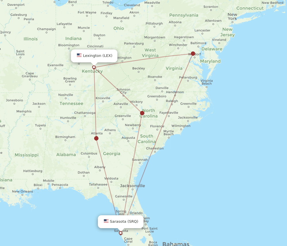 LEX-SRQ flight routes