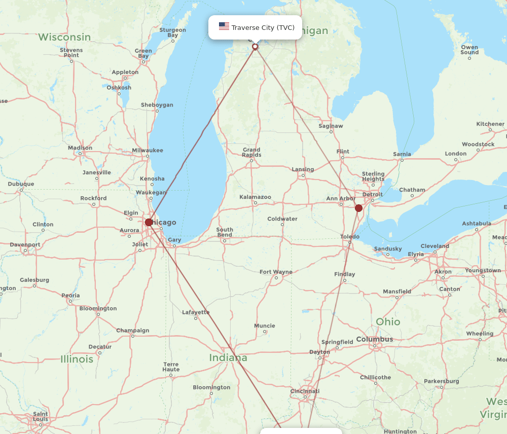 LEX to TVC flights and routes map