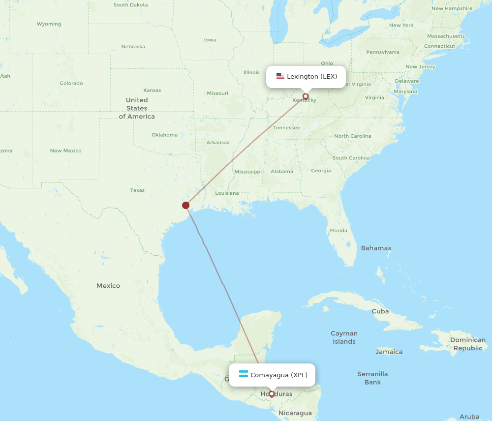 Lexington - Comayagua route map and flight paths