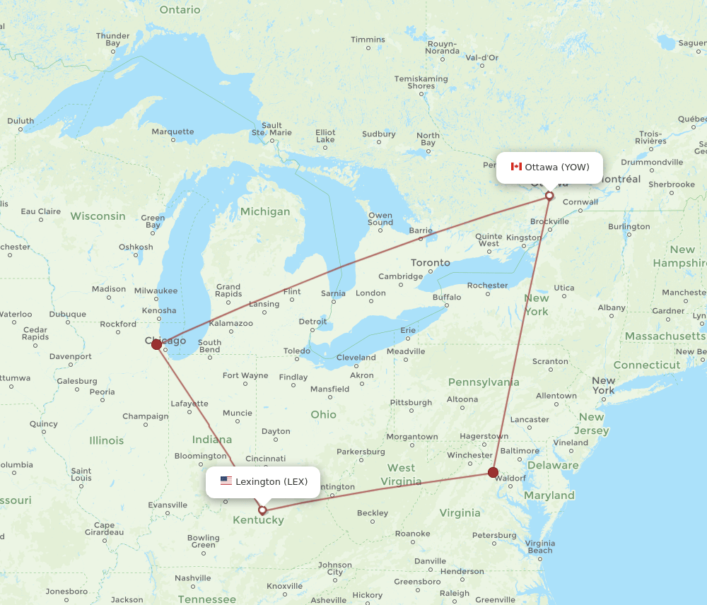 LEX-YOW flight routes