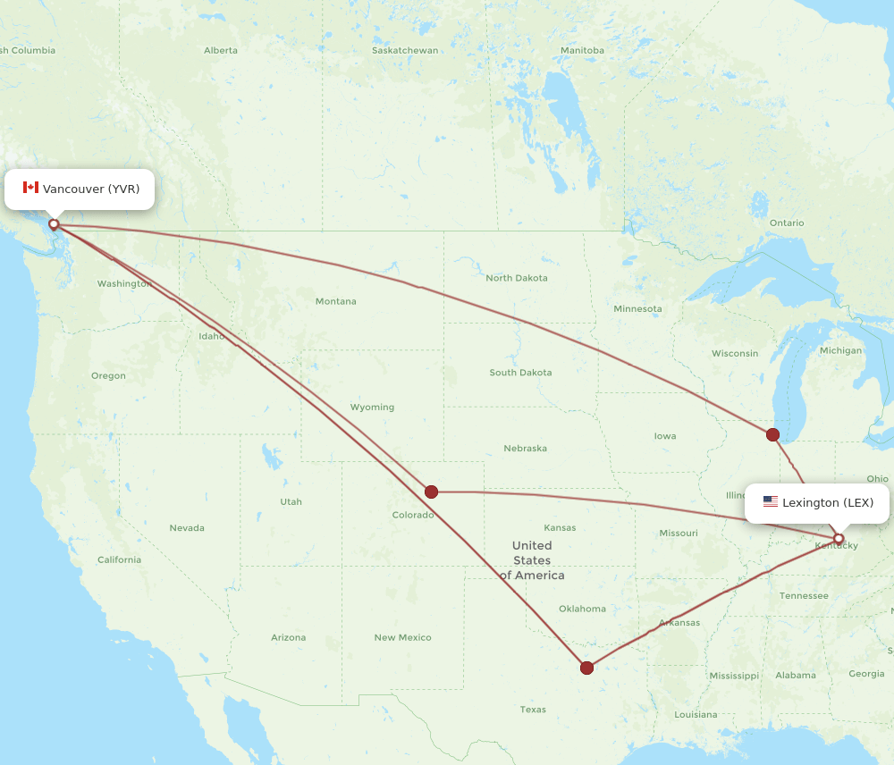 LEX-YVR flight routes