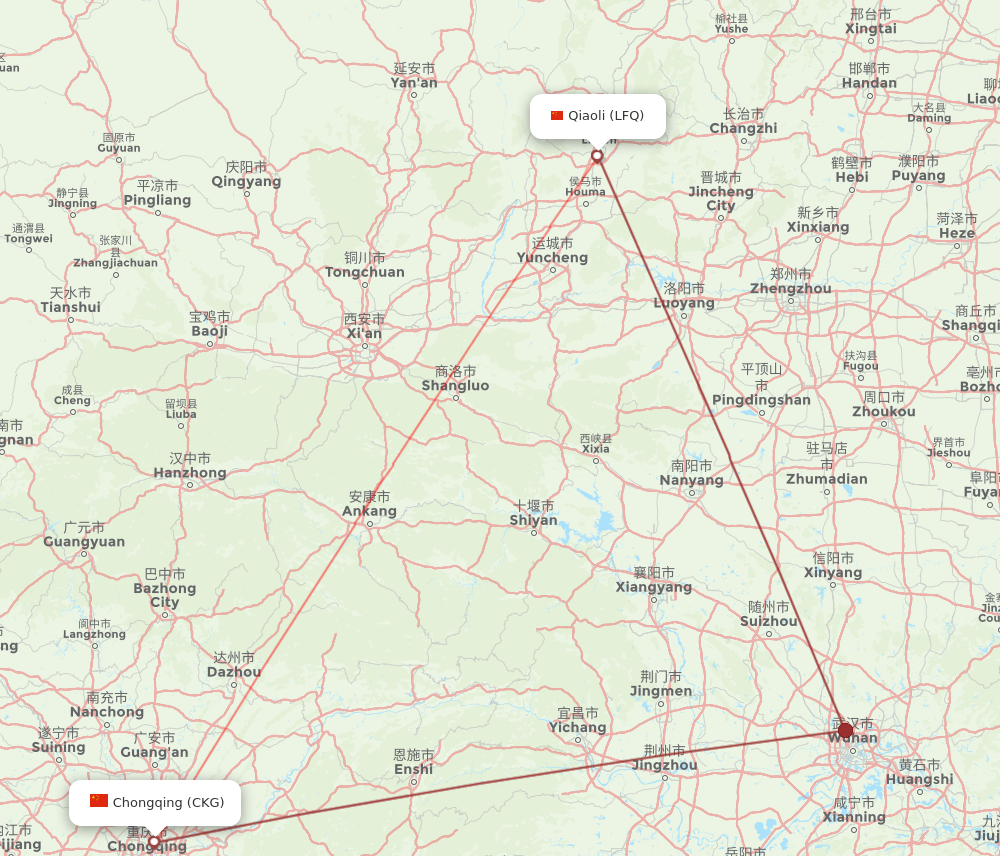 Chongqing - Qiaoli route map and flight paths