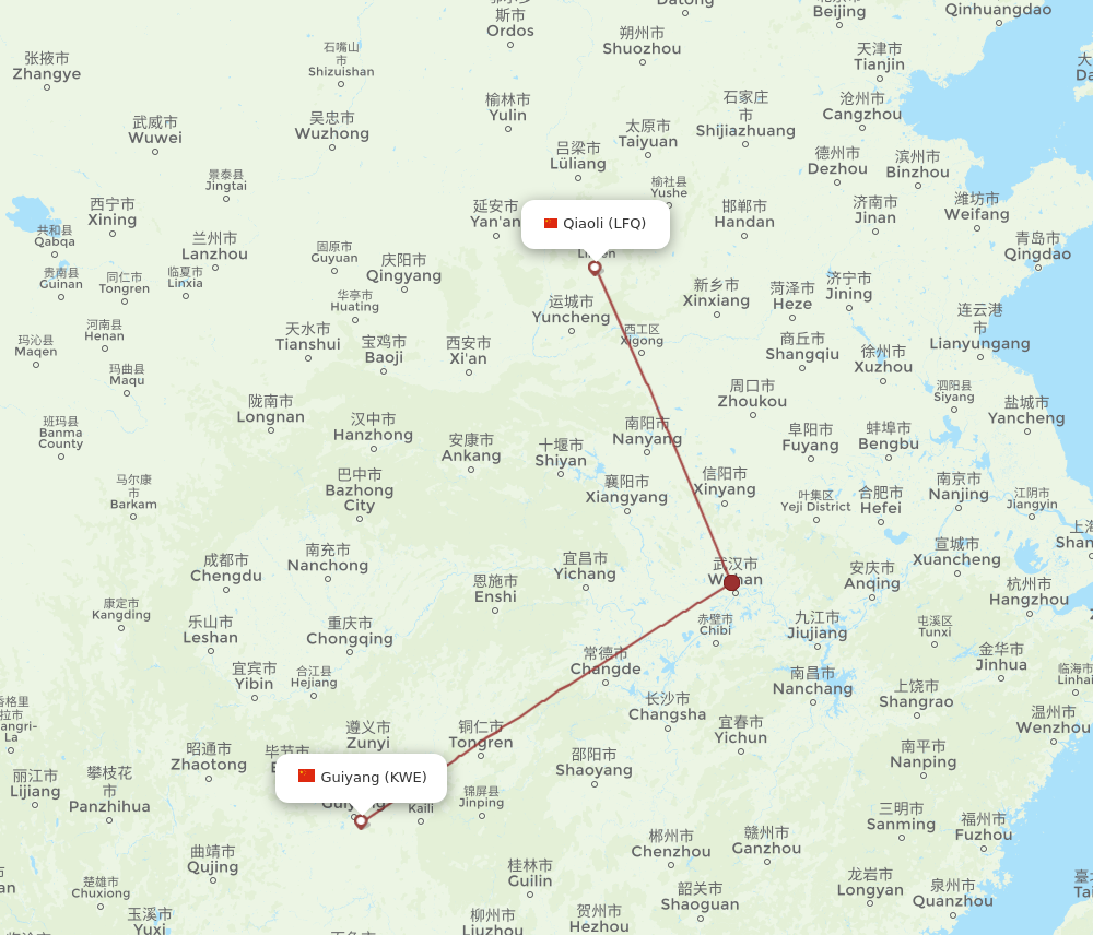 KWE to LFQ flights and routes map
