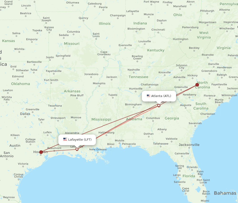 LFT to ATL flights and routes map