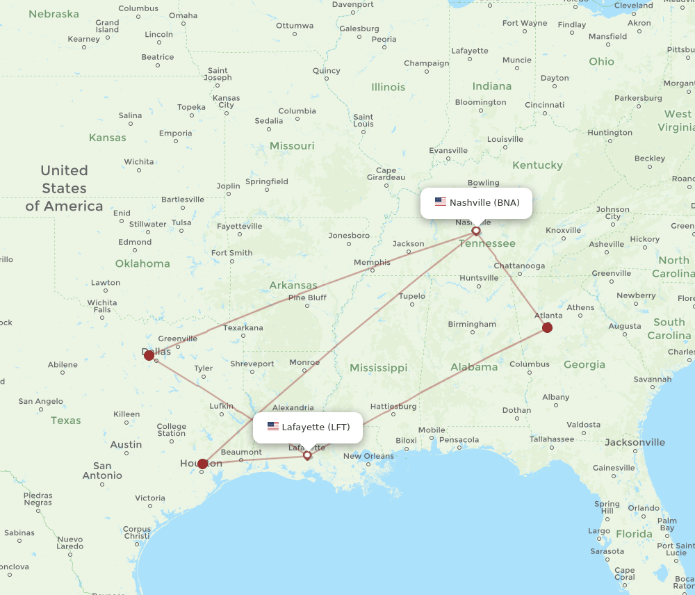 LFT-BNA flight routes