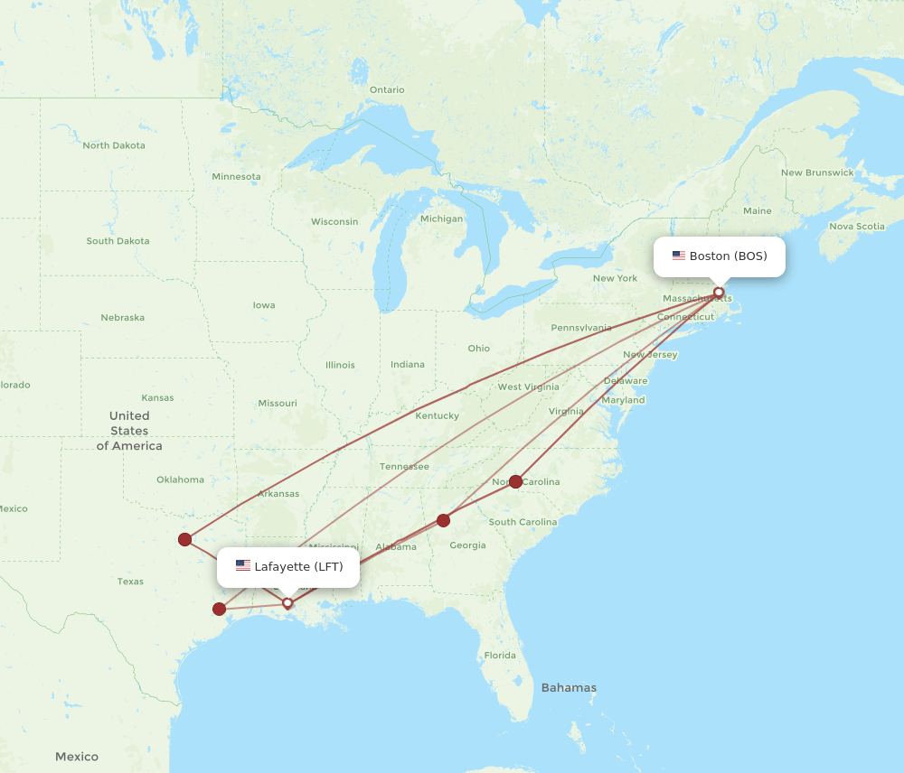 LFT to BOS flights and routes map