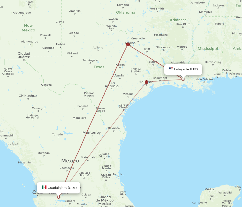 LFT-GDL flight routes