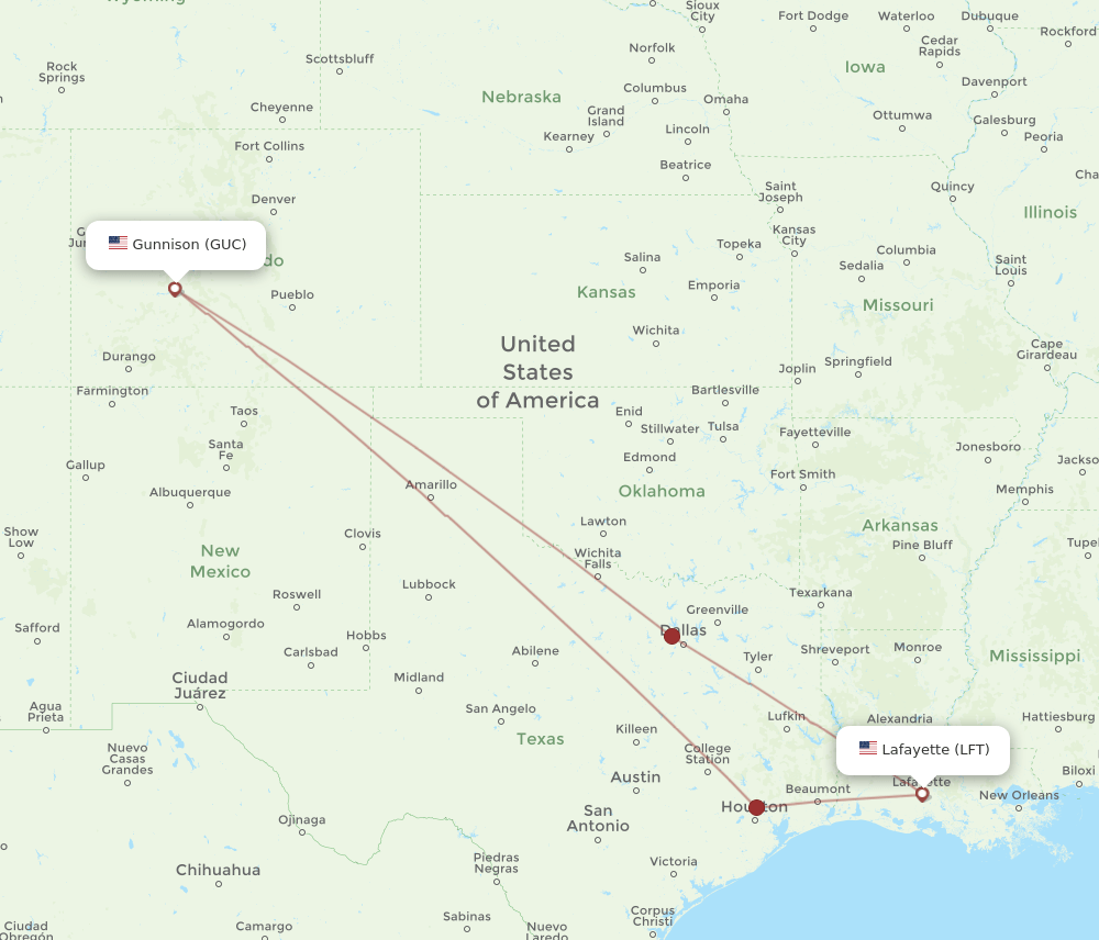 LFT-GUC flight routes
