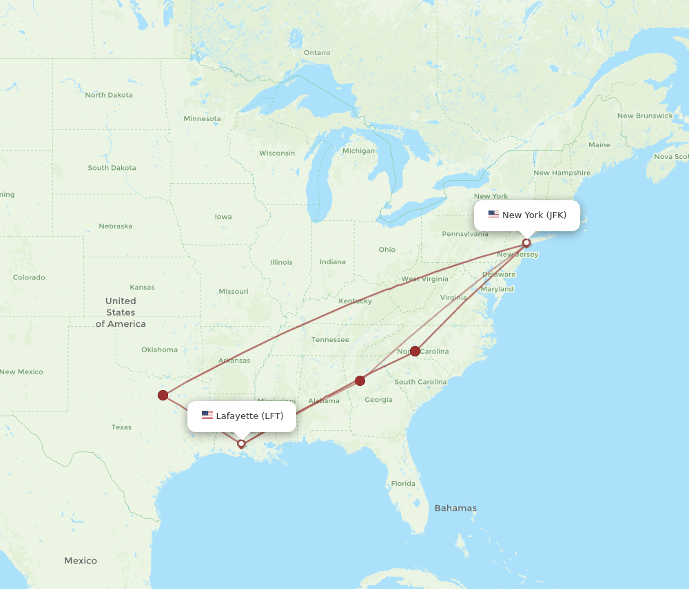 LFT-JFK flight routes