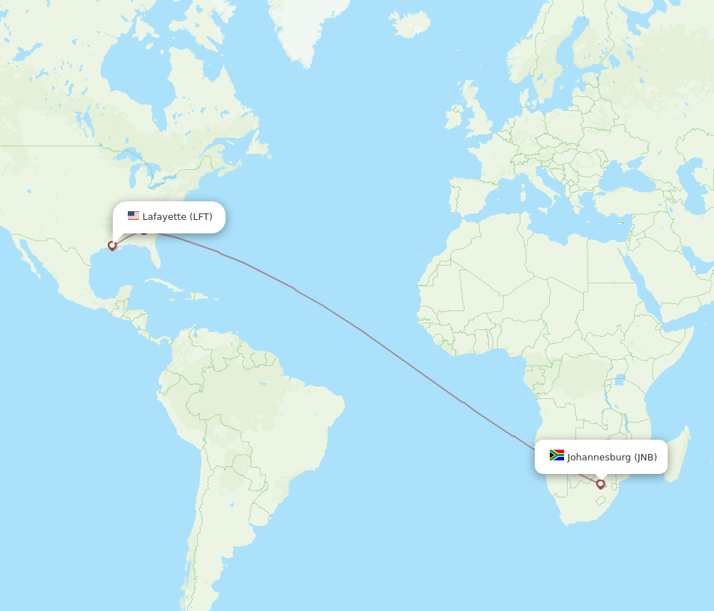 LFT-JNB flight routes