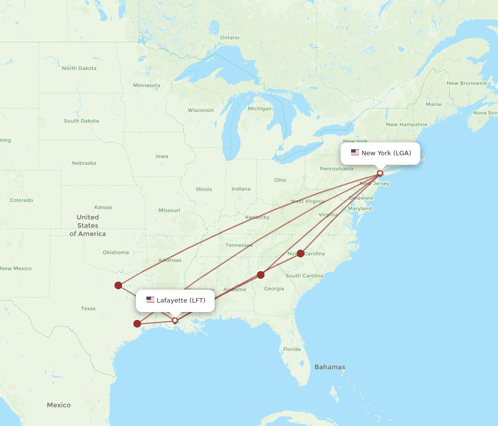 LFT-LGA flight routes