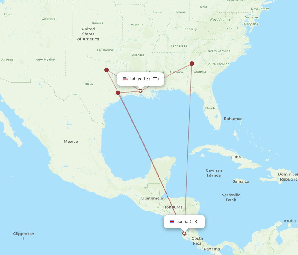 LFT-LIR flight routes
