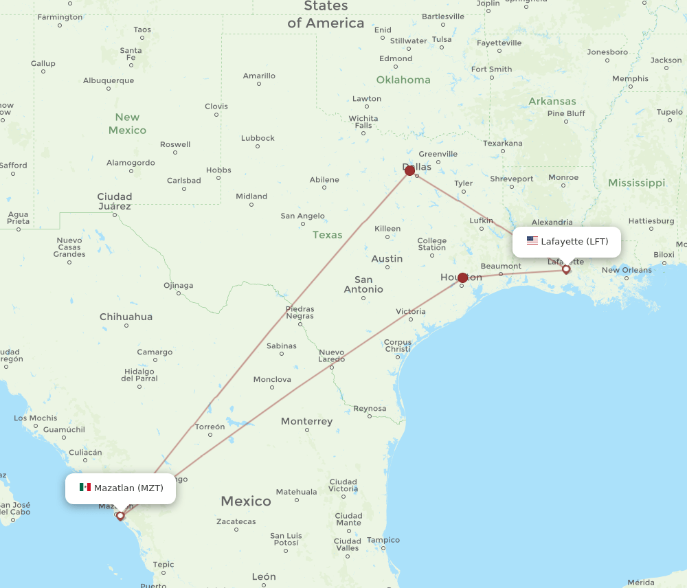 LFT-MZT flight routes