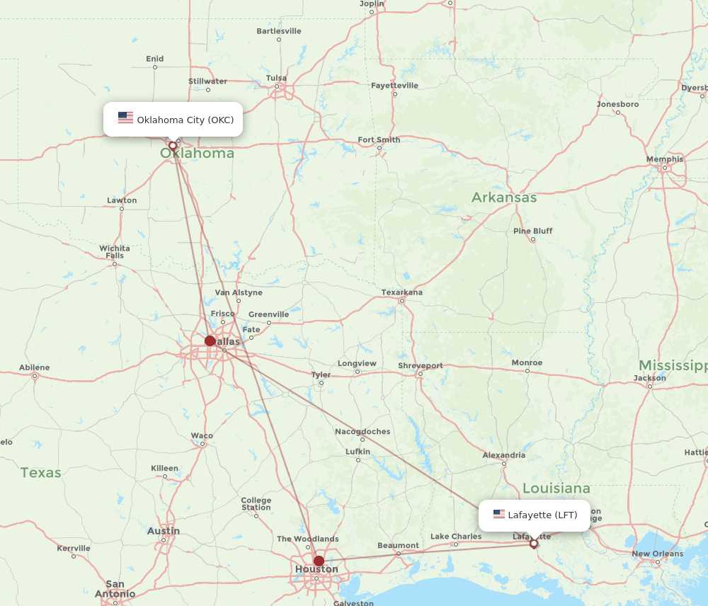 LFT-OKC flight routes