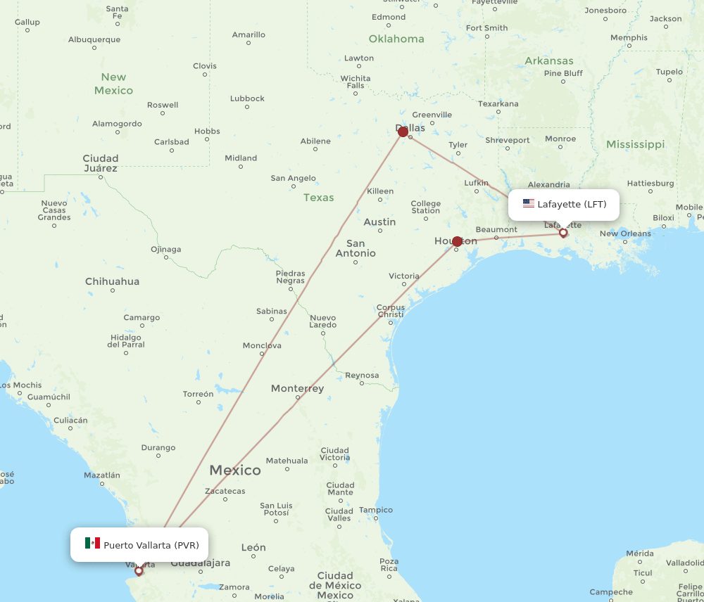 LFT-PVR flight routes