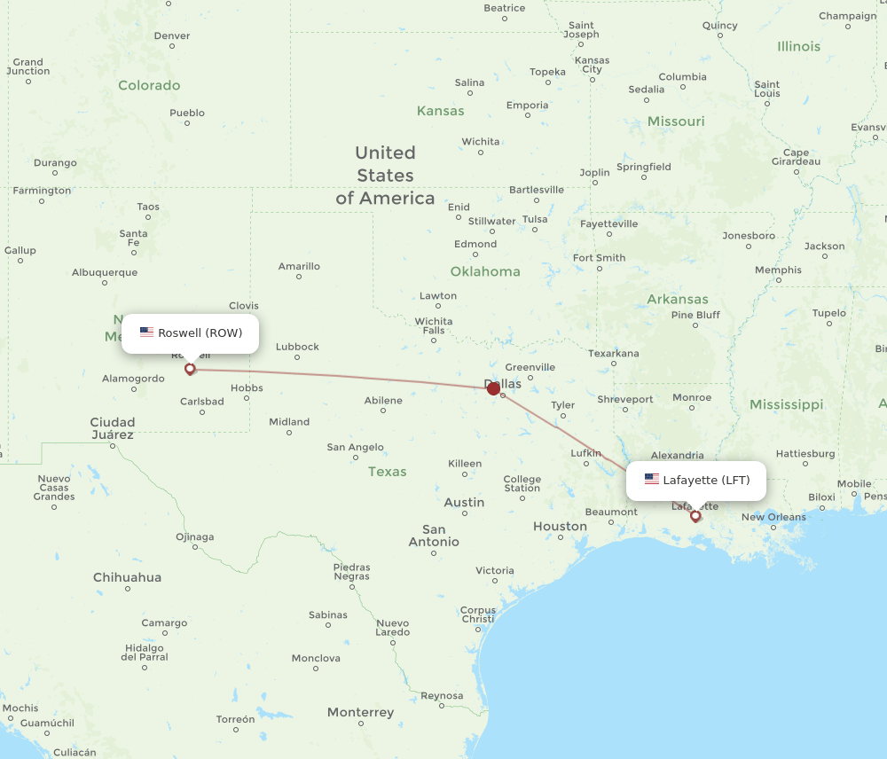LFT-ROW flight routes