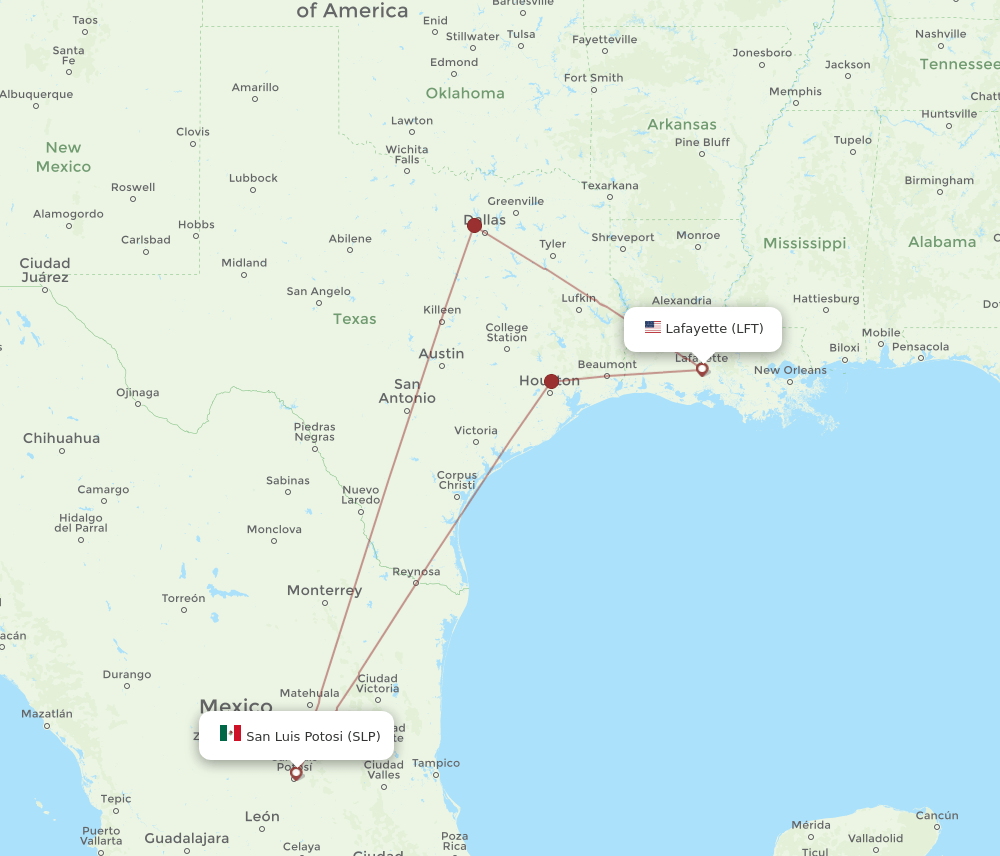 LFT-SLP flight routes