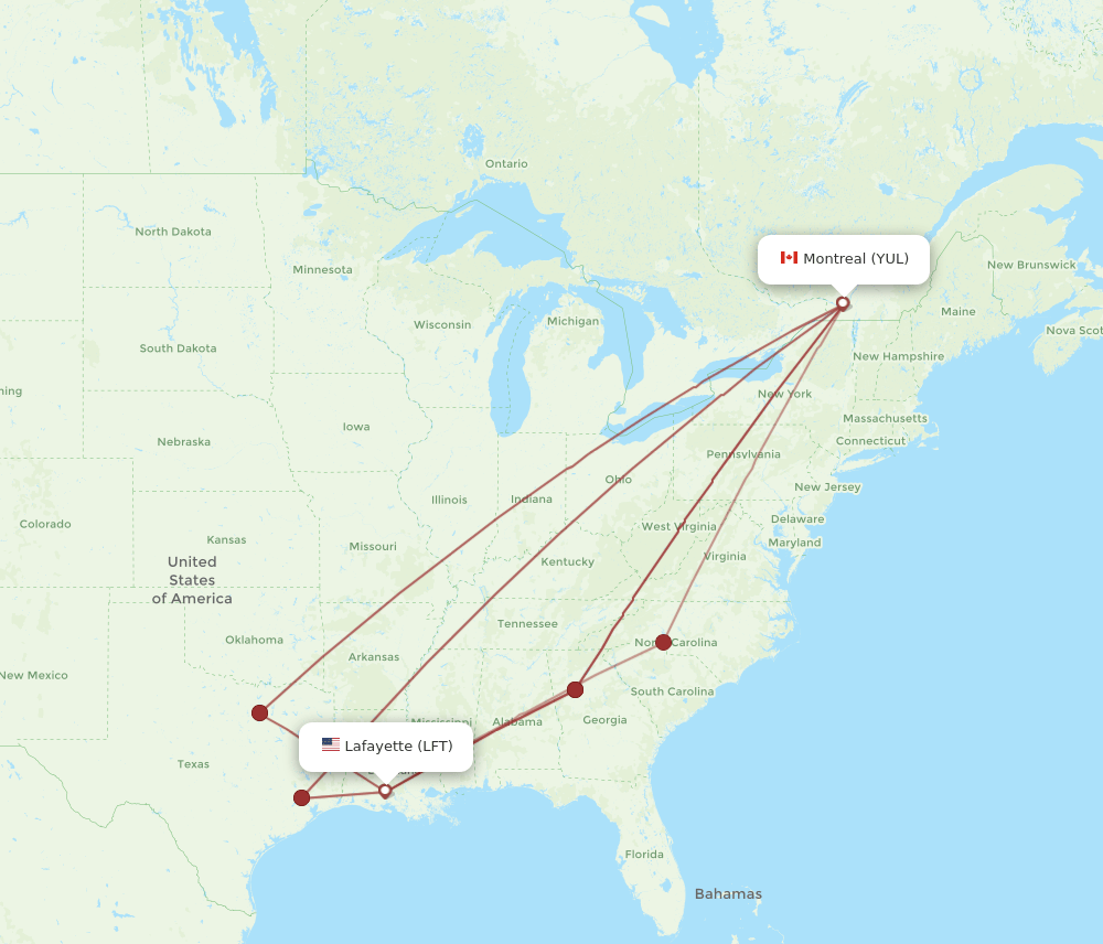 LFT-YUL flight routes