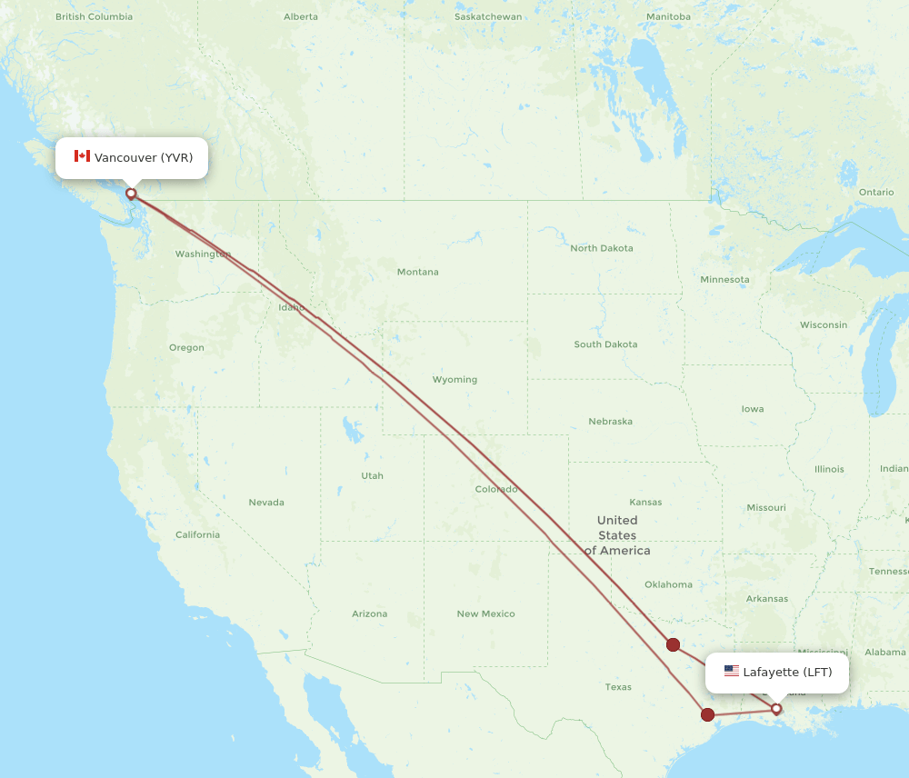 LFT-YVR flight routes