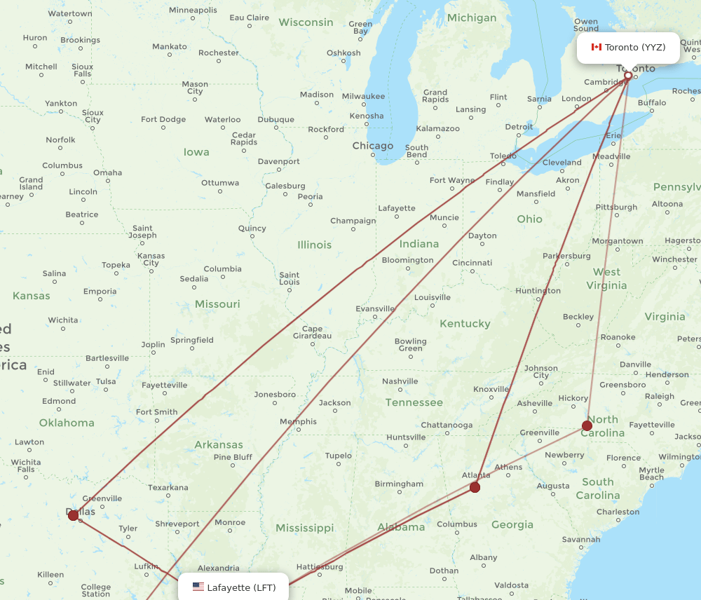 LFT-YYZ flight routes