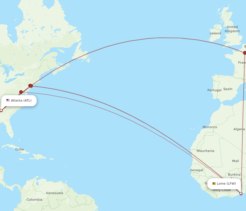 LFW-ATL flight routes